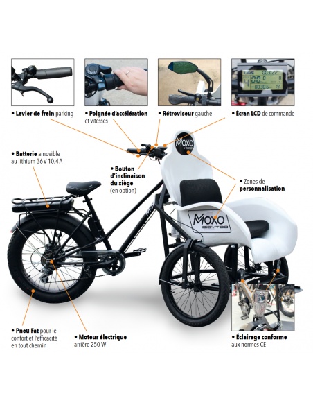 MOXO Tricycle porteur vélo 3 roues pour accompagner des personnes à mobilité réduite et handicapés