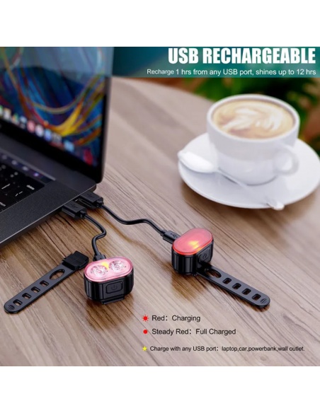 Phare avant et arrière étanche avec chargeur USB pour trottinette électrique