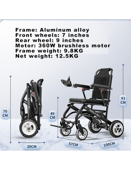 DOOM Fauteuil roulant électrique 360 watts 9 kg pliable  ultra léger pour PMR et séniors