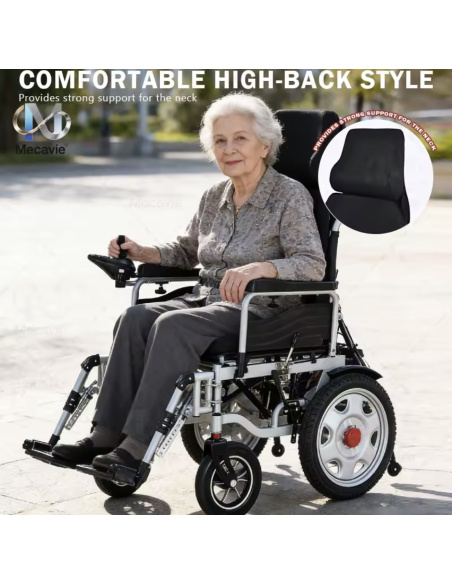 MAVY Fauteuil roulant électrique 4 roues 500 watts à dossier haut pour PMR et séniors