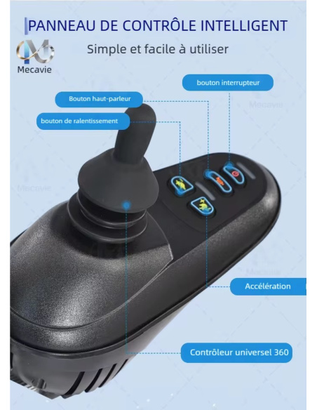 MAVY Fauteuil roulant électrique 4 roues 500 watts à dossier haut pour PMR et séniors