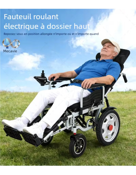 MAVY Fauteuil roulant électrique 4 roues 500 watts à dossier haut pour PMR et séniors